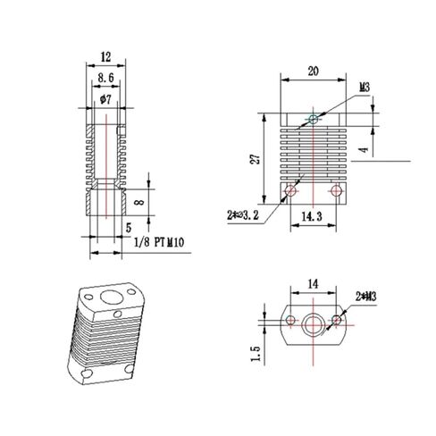 مشعاع من سبائك الألومنيوم للتبريد بالوعة الحرارة لخافضات الحرارة Ender-3 V2 طابعة ثلاثية الأبعاد الطارد Hotend CR10 الطارد كتلة ساخنة (5 قطعة) in Kuwait