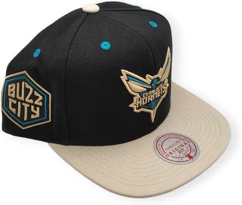قبعة Mitchell & Ness Retro Snapback قابلة للتعديل - لون أبيض طبيعي / أزرق مخضر / شعار XL / كلاسيكيات الخشب الصلب / الإرتداد in Kuwait