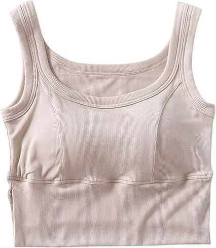 Girls Tank Tops with Built in Bras Women Workout Tanks Crop Top Summer Scoop Neck Sleeveless Cami Shirts Sports Bra in Kuwait