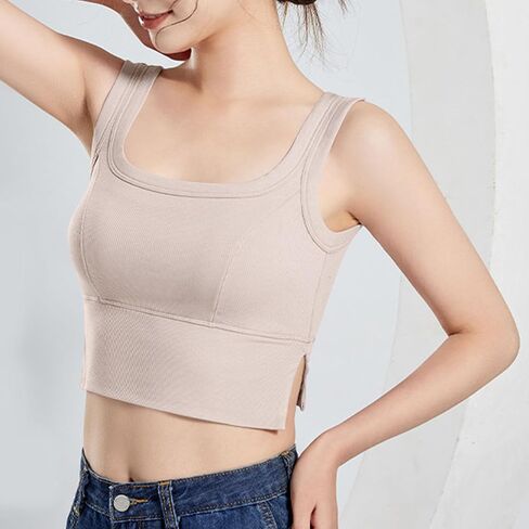 Girls Tank Tops with Built in Bras Women Workout Tanks Crop Top Summer Scoop Neck Sleeveless Cami Shirts Sports Bra in Kuwait