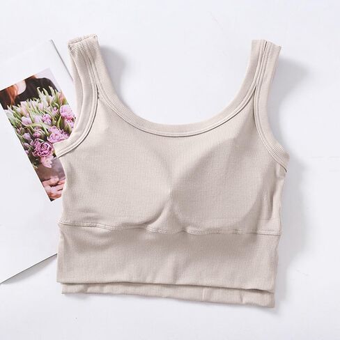 Girls Tank Tops with Built in Bras Women Workout Tanks Crop Top Summer Scoop Neck Sleeveless Cami Shirts Sports Bra in Kuwait