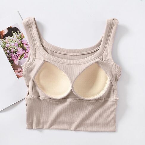 Girls Tank Tops with Built in Bras Women Workout Tanks Crop Top Summer Scoop Neck Sleeveless Cami Shirts Sports Bra in Kuwait