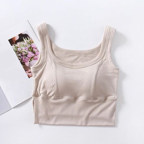Girls Tank Tops with Built in Bras Women Workout Tanks Crop Top Summer Scoop Neck Sleeveless Cami Shirts Sports Bra in Kuwait