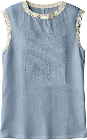 Linen Tops for Women Lace Trim V Neck Cotton Gauze Shirts Summer Vacation Boho Cap Sleeve Dressy Casual Blouses in Kuwait