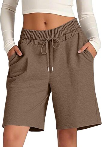 Women's Bermuda Shorts Pockets High Waist Knee Length Casual Athletic Drawstring Summer Loose Solid SweatShorts in Kuwait