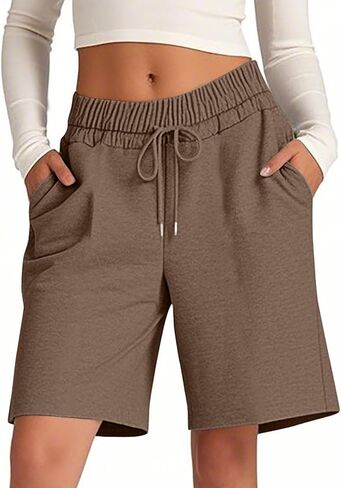 Women's Bermuda Shorts Pockets High Waist Knee Length Casual Athletic Drawstring Summer Loose Solid SweatShorts in Kuwait