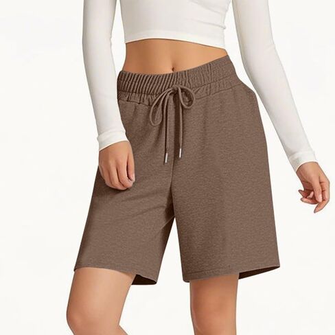 Women's Bermuda Shorts Pockets High Waist Knee Length Casual Athletic Drawstring Summer Loose Solid SweatShorts in Kuwait