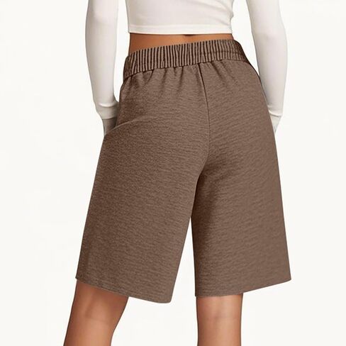 Women's Bermuda Shorts Pockets High Waist Knee Length Casual Athletic Drawstring Summer Loose Solid SweatShorts in Kuwait