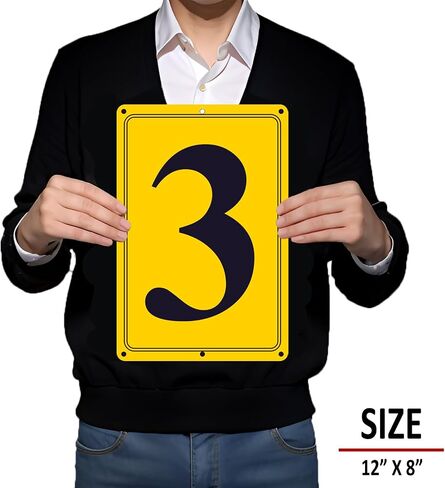 Premium Aluminum Number Signs 3, Metal 12" X 8" Yellow Numbered Signs Outdoor for Parking Lots, Floor, Dock, Court, Aisle, Field, High Visibility, No Fade, Weather-resistant in Kuwait