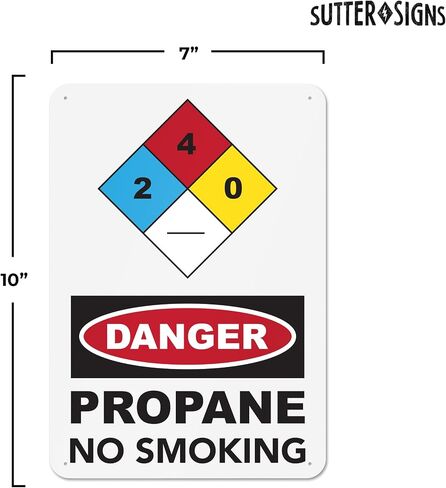 لافتة Sutter Signs Danger Propane ممنوع التدخين - ألومنيوم مقاوم للصدأ مقاس 10×7 بوصة in Kuwait