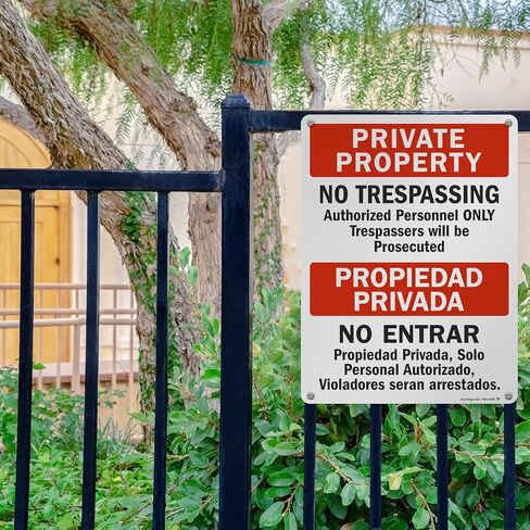 SmartSign 24 × 18 بوصة "ملكية خاصة - ممنوع التعدي على ممتلكات الغير، الموظفين المعتمدين فقط" لافتة معدنية ثنائية اللغة، 80 مل من الألومنيوم المقاوم للصدأ، أحمر، أسود وأبيض، صنع في الولايات المتحدة الأمريكية in Kuwait