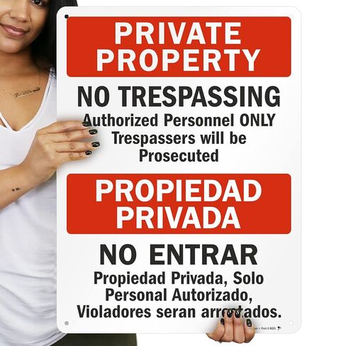SmartSign 24 × 18 بوصة "ملكية خاصة - ممنوع التعدي على ممتلكات الغير، الموظفين المعتمدين فقط" لافتة معدنية ثنائية اللغة، 80 مل من الألومنيوم المقاوم للصدأ، أحمر، أسود وأبيض، صنع في الولايات المتحدة الأمريكية in Kuwait