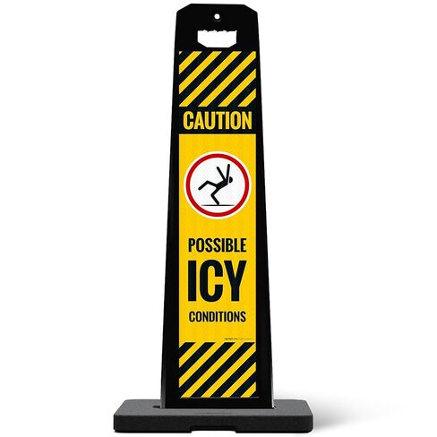 Caution Possible ICY Conditions Vertical Panel Sign Kit, | Double Sided 3M Engineer Grade Reflective, With 20 lbs Black Portable Rubber Base, Impact Resistant Plastic Frame in Kuwait