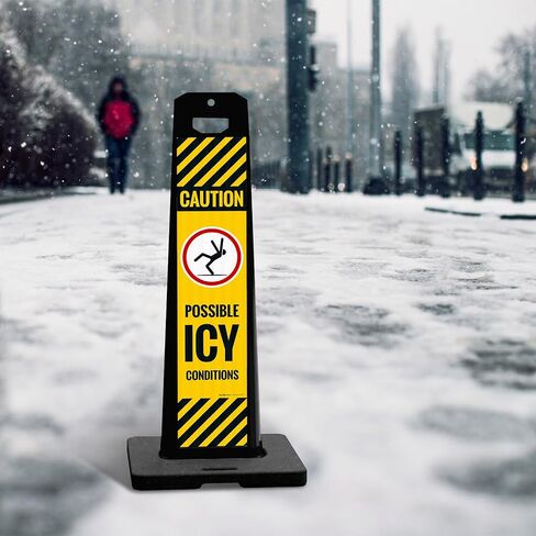 Caution Possible ICY Conditions Vertical Panel Sign Kit, | Double Sided 3M Engineer Grade Reflective, With 20 lbs Black Portable Rubber Base, Impact Resistant Plastic Frame in Kuwait
