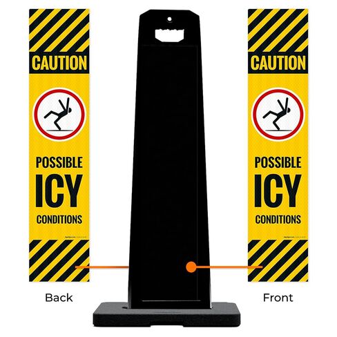 Caution Possible ICY Conditions Vertical Panel Sign Kit, | Double Sided 3M Engineer Grade Reflective, With 20 lbs Black Portable Rubber Base, Impact Resistant Plastic Frame in Kuwait