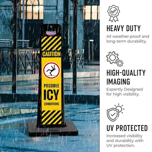 Caution Possible ICY Conditions Vertical Panel Sign Kit, | Double Sided 3M Engineer Grade Reflective, With 20 lbs Black Portable Rubber Base, Impact Resistant Plastic Frame in Kuwait