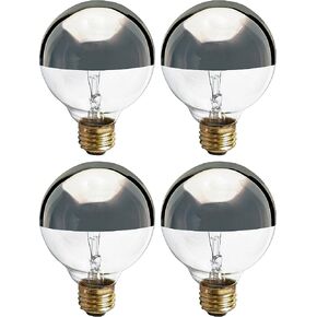 KOR (4 Pack) G25 Incandescent Light Bulb, Silver Half Chrome Crown with Mirror Reflect Glare-Less Finish, Decorative Globe 120 Volts, Lamp Shape, Medium Base, E26 Base, Dimmable. (40 WATT) in Kuwait