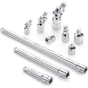 Bates- Socket Accessory Set, 10 pcs, Silver, 3/8" Extension Set, 1/4", 3/8" & 1/2" Drive Universal Joints & Socket Adapter Set, 3/8 Extension Set in Kuwait