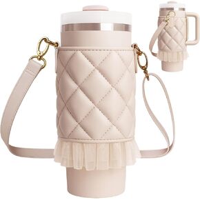 Water Bottle Carrier Bag for Stanley 40 oz Tumbler with Handle, Cute Lace Ruffle Style, Quilted Crossbody Bags with Strap for Teen Girl Gifts Trendy Stuff, Fits Stanley Cup Accessories in Kuwait