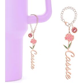 Personalized Charms for Stanley Cup Tumbler Handle with Birth Flower Name Letter Water Bottle Charm Accessories for Women Gifts in Saudi Arabia