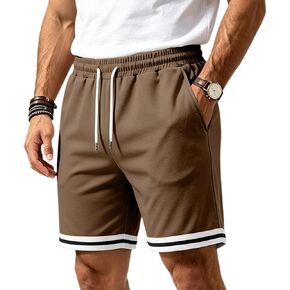 MARSVOVO Mens Striped Hem Athletic Sweat Shorts Elastic Drawstring Waist Side Pockets Knee Length Casual Sport Shorts in Kuwait