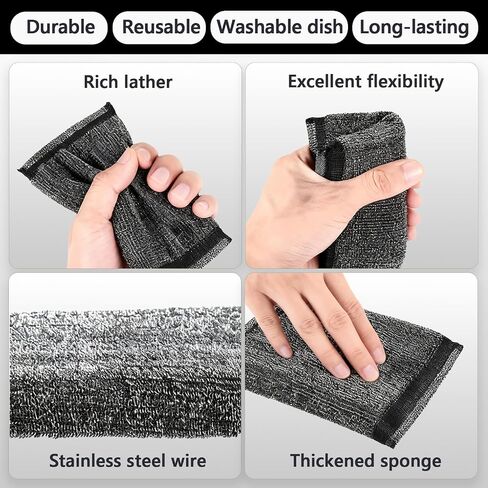 6 Pcs Steel Wool Scrubber Kitchen Sponges, Non Scratch Scrubbers Heavy Duty Reusable Multipurpose Cleaning Scrubbing Sponges Scrubbers for Pots, Pans, Gentle and Scratch Free Household Cleaning in Kuwait