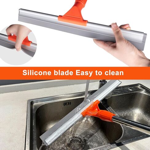 BITOPE Floor Squeegee for Cleaning, 17.3" Heavy-Duty Squeegee for Floor, Silicone Scrubber Broom with 5 Ft Stainsless Steel Long Handle for Bathroom, Glass Windows, Tile, Garage, Deck in Kuwait
