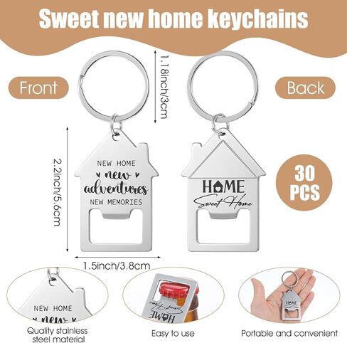 30 Pcs Welcome Home Keychain, Stainless Steel House Key Chain, Sweet Home Custom Bottle Opener Keychain for Realtor Gifts, Housewarming & New Homeowners in Kuwait