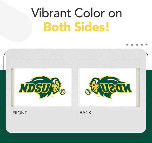 علم مطبوع من North Dakota State Bison College Sports - مرخص من الرابطة الوطنية لرياضة الجامعات (NCAA) - نايلون - لافتة مدرسية (أبيض، أخضر، ذهبي) (3 × 5 بوصات) in Kuwait
