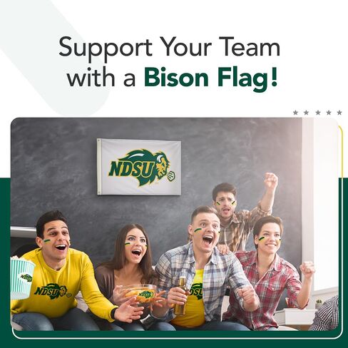 علم مطبوع من North Dakota State Bison College Sports - مرخص من الرابطة الوطنية لرياضة الجامعات (NCAA) - نايلون - لافتة مدرسية (أبيض، أخضر، ذهبي) (3 × 5 بوصات) in Kuwait