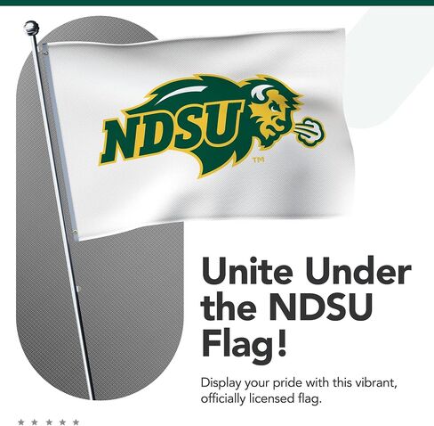 علم مطبوع من North Dakota State Bison College Sports - مرخص من الرابطة الوطنية لرياضة الجامعات (NCAA) - نايلون - لافتة مدرسية (أبيض، أخضر، ذهبي) (3 × 5 بوصات) in Kuwait
