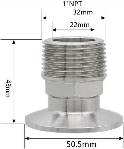 1/4" 3/8" 1/2" 3/4" 1" -4" NPT Male x 0.5" 0.75" 1.5" 2" -4" Tri Clamp Connector Pipe Fitting 304 316L Stainless Steel(1-NPT-K50.5,SUS316L) in Kuwait