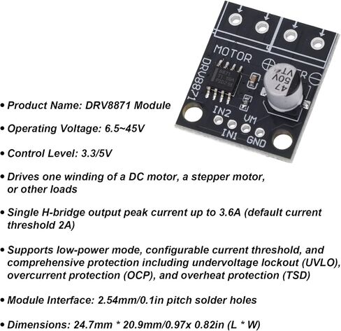 4 مجموعات من مشغل المحرك DRV8871، وحدة تشغيل محرك DC على شكل جسر H مع تحكم PWM تيار الذروة 3.6 أمبير والجهد الكهربي 6.5-45 فولت لمشاريع الروبوتات التي تصنعها بنفسك in Kuwait