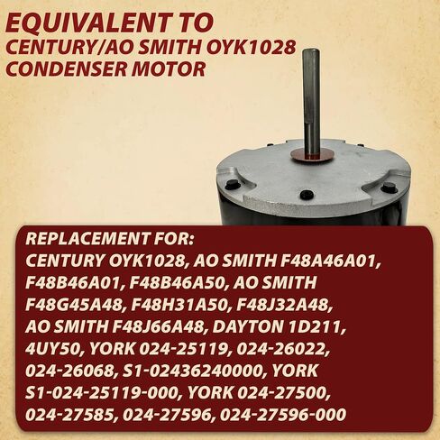 Century AO Smith OYK1028 HVAC Condenser Blower Fan Motor, 1/4HP for F48A46A01, F48G45A48, F48J32A48, 1D211, 4UY50, 024-25119, S1-024-25119-000, OEM Caliber in Kuwait