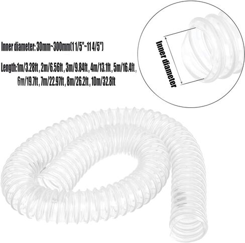 4 Inch Dust Collector Vacuum Hose Clear Flexible PVC Fume Hose Woodworking Vacuum Hose Puncture Resistant Dust Collection Tube(2m/6.56ft,50mm-2") in Kuwait