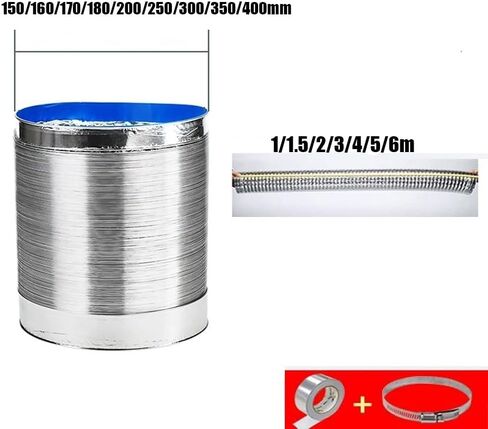 6 "7" 8 "10" 12 "16" قناة تهوية مرنة لغطاء المطبخ خرطوم أنابيب رقائق الألومنيوم خرطوم تنفيس عادم HVAC بدرجة حرارة عالية (L 5 م (16.4 قدم) ، 180 مم (7")) in Kuwait