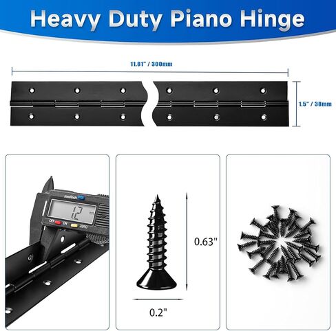 2Pack Black Piano Hinge 12 Inch x 1 1/2 Inch Open Width Stainless Steel Piano Hinges 0.047'' Thick Continuous Hinges for Heavy Duty Cabinet, Door, Toolbox, Woodworking, Furniture in Kuwait