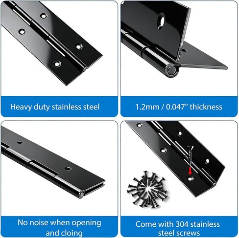 2Pack Black Piano Hinge 12 Inch x 1 1/2 Inch Open Width Stainless Steel Piano Hinges 0.047'' Thick Continuous Hinges for Heavy Duty Cabinet, Door, Toolbox, Woodworking, Furniture in Kuwait