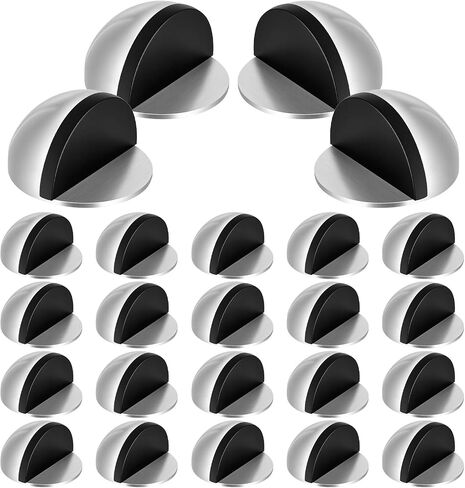 24 Pack Self Adhesive Door Stoppers (Silver), Stainless Steel Door Stops for Bottom of Door - Semi Circle Floor Mounted Door Stoppers for Bedroom, Living Room, Bathroom, Office in Kuwait
