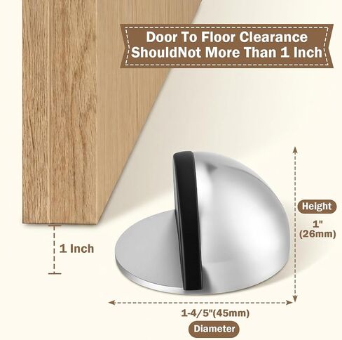 24 Pack Self Adhesive Door Stoppers (Silver), Stainless Steel Door Stops for Bottom of Door - Semi Circle Floor Mounted Door Stoppers for Bedroom, Living Room, Bathroom, Office in Kuwait