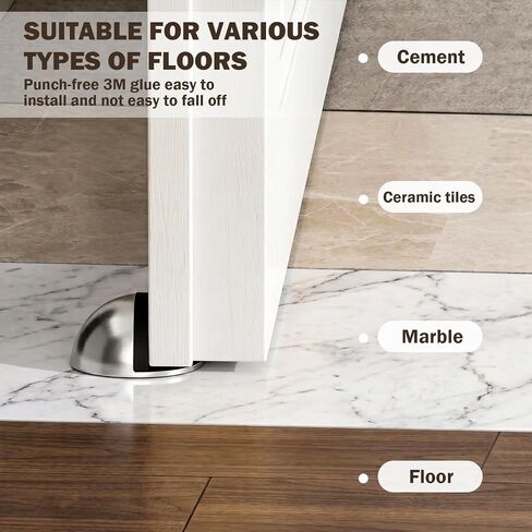 24 Pack Self Adhesive Door Stoppers (Silver), Stainless Steel Door Stops for Bottom of Door - Semi Circle Floor Mounted Door Stoppers for Bedroom, Living Room, Bathroom, Office in Kuwait