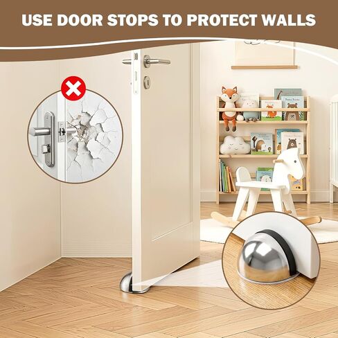 24 Pack Self Adhesive Door Stoppers (Silver), Stainless Steel Door Stops for Bottom of Door - Semi Circle Floor Mounted Door Stoppers for Bedroom, Living Room, Bathroom, Office in Kuwait