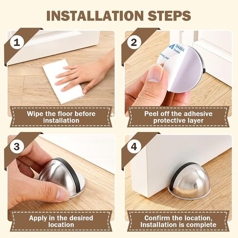 24 Pack Self Adhesive Door Stoppers (Silver), Stainless Steel Door Stops for Bottom of Door - Semi Circle Floor Mounted Door Stoppers for Bedroom, Living Room, Bathroom, Office in Kuwait