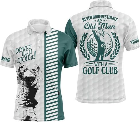 Funny Men's Golf Polo Shirt - Never Underestimate an Old Man with A Golf Club - Green and White Design Comfortable Fit Perfect for Golf Enthusiasts Performance Golf Polo Shirt Personalized N5607 in Kuwait