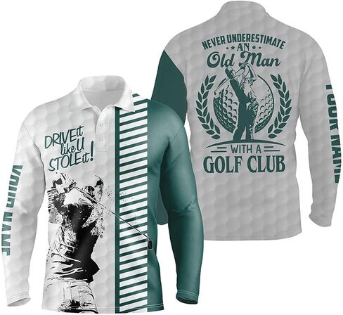 Funny Men's Golf Polo Shirt - Never Underestimate an Old Man with A Golf Club - Green and White Design Comfortable Fit Perfect for Golf Enthusiasts Performance Golf Polo Shirt Personalized N5607 in Kuwait