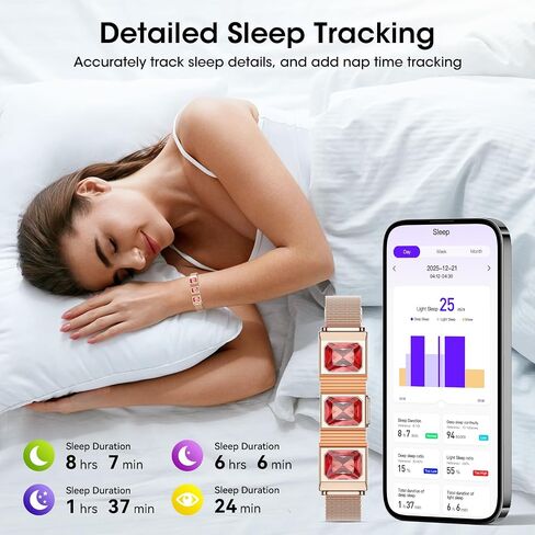 Mingtawn Women's Smart Bracelet with 2 Bands, Health Fitness Tracker, 24/7 Heart Rate/Blood Oxygen/HRV/Sleep Monitor, Fashion Ruby Wristband with Message/Call Reminder Free Subscription (Rose Gold) in Kuwait