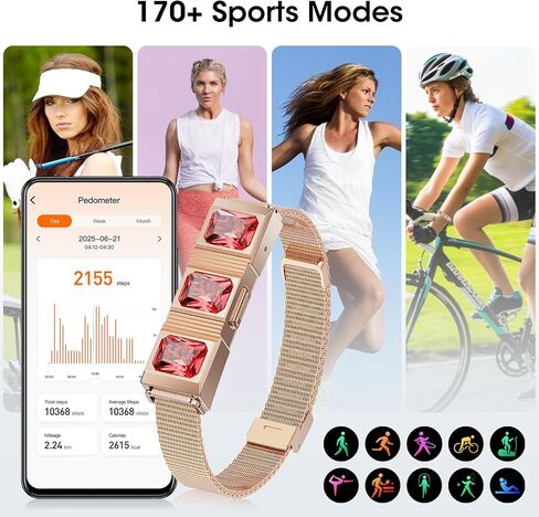 Mingtawn Women's Smart Bracelet with 2 Bands, Health Fitness Tracker, 24/7 Heart Rate/Blood Oxygen/HRV/Sleep Monitor, Fashion Ruby Wristband with Message/Call Reminder Free Subscription (Rose Gold) in Kuwait