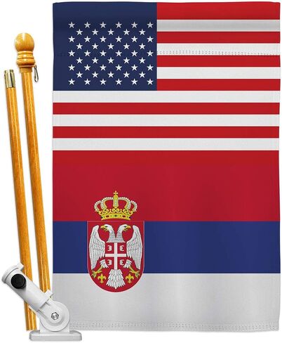 World Cup Serbia USA Friendship Flag Banner Room Wall Art Flag Poles for Outside House Patio Porch Lawn Garden Stand Tapestry Yard Signs FIFA Gifts Sports Fan Trophy Soccer Game Football Made in USA in Kuwait