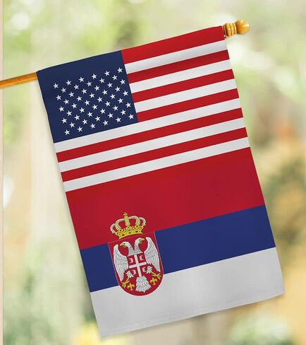 World Cup Serbia USA Friendship Flag Banner Room Wall Art Flag Poles for Outside House Patio Porch Lawn Garden Stand Tapestry Yard Signs FIFA Gifts Sports Fan Trophy Soccer Game Football Made in USA in Kuwait