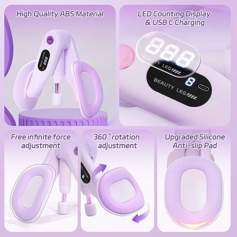 جهاز تمرين الفخذ الداخلي الأرجواني المتطور مع شاشة LED، جهاز تمرين الفخذ الداخلي قابل للتعديل 0-70 رطل، مدرب عضلات قاع الحوض، مدرب الورك 360 درجة للنساء للتعافي بعد الولادة in Kuwait